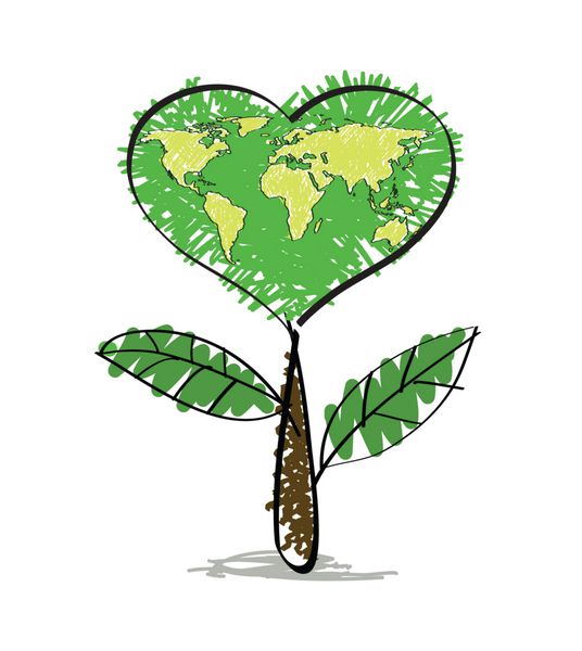 درخت قلب سبز نقشه زمین نجات زمین