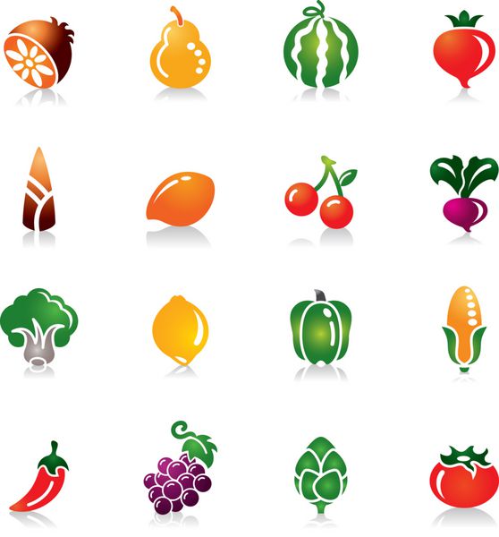 آیکون های رنگارنگ میوه و سبزیجات