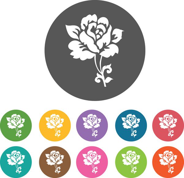 نماد رز سیاه مجموعه آیکون گل 12 دکمه رنگارنگ گرد V