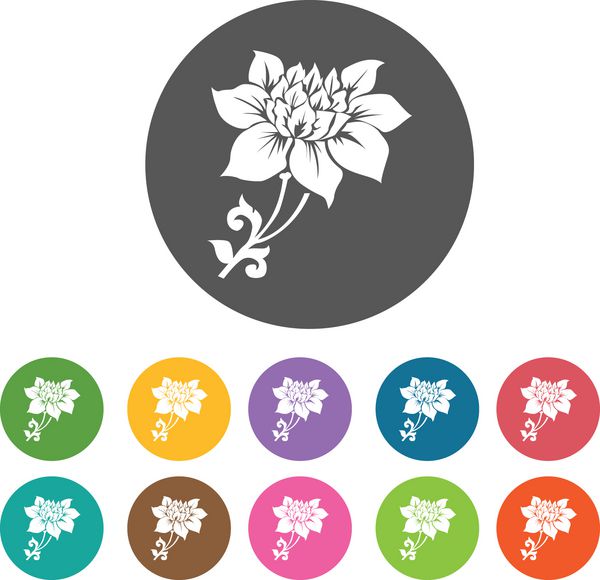 نماد گل آفتابگردان مجموعه آیکون گل 12 دکمه رنگارنگ گرد Ve