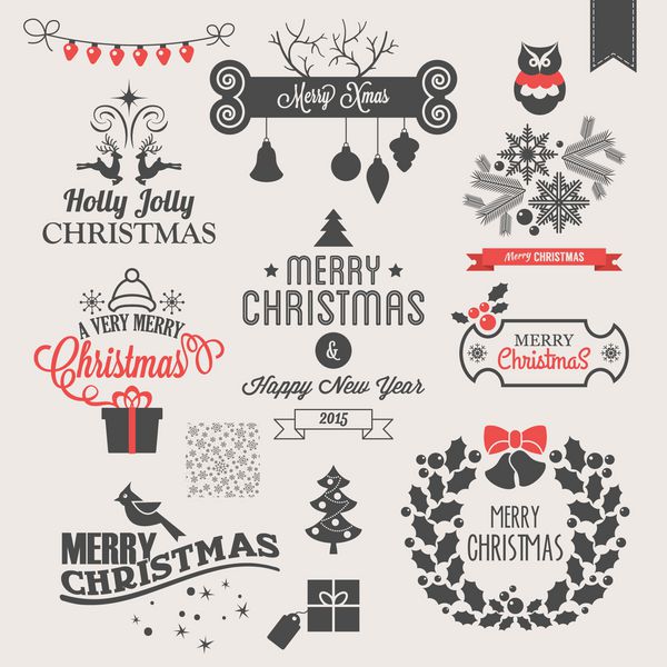 مجموعه نمادهای کریسمس طراحی لوگو و عناصر