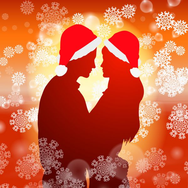 زوج در پس زمینه کریسمس با دانه های برف
