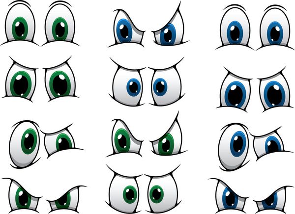 مجموعه ای از چشم های کارتونی که بیان های مختلف را نشان می دهد
