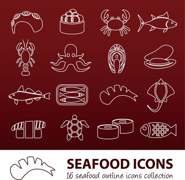 نمادهای طرح کلی غذاهای دریایی