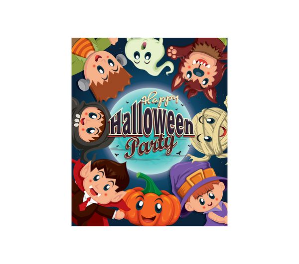 طراحی پوستر قدیمی هالووین با لباس بچه ها