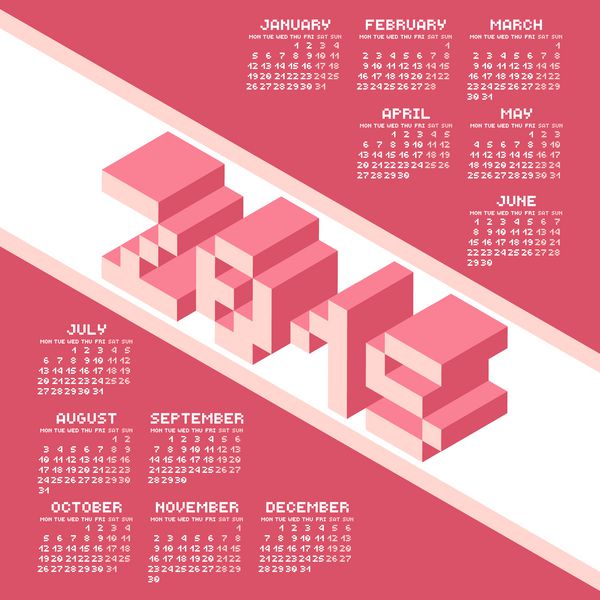 تقویم سال 2015 به سبک مربع مربع