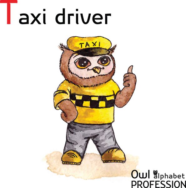 حرفه های الفبای جغد حرف T - وکتور شخصیت راننده تاکسی