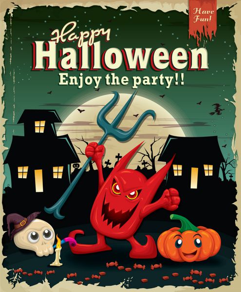 طراحی پوستر قدیمی هالووین با دیو