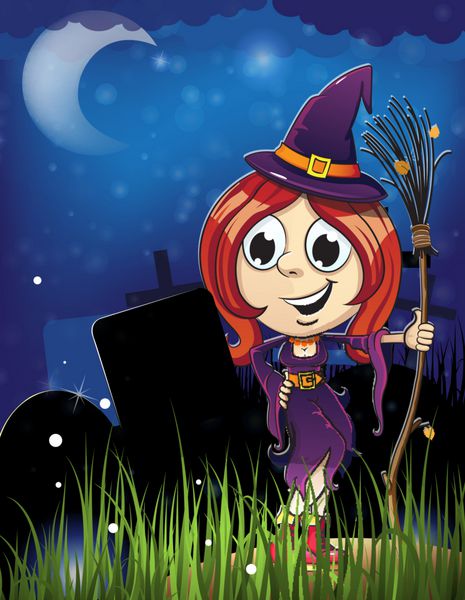دختر جادوگر هالووین در گورستان