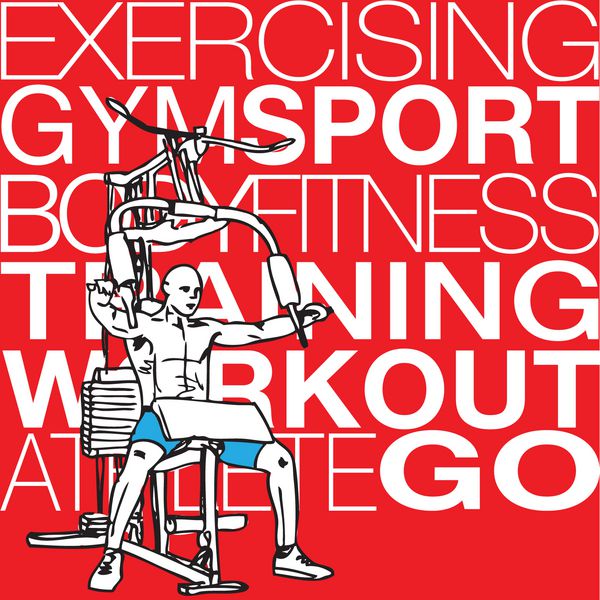 تصویر مرد عضلانی در حال ورزش روی دستگاه لات در باشگاه
