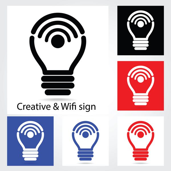 مجموعه ای از لامپ خلاقانه با نمادهای فای برای کسب و کار یا comme