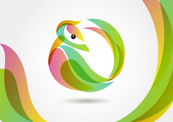 پرنده انتزاعی استوایی در پس زمینه رنگارنگ معبد طراحی لوگو