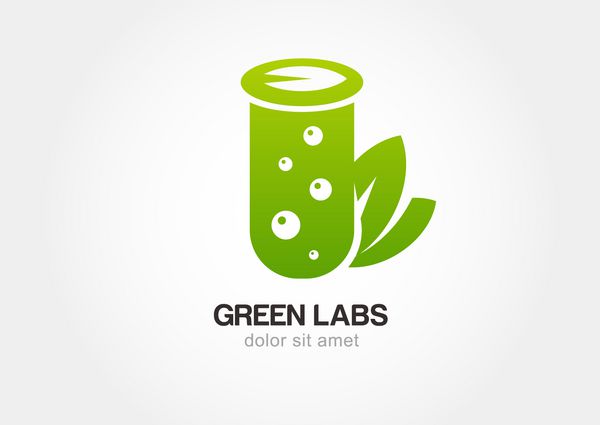 فلاسک سبز با برگ نماد آزمایشگاه وکتور قالب طراحی لوگو