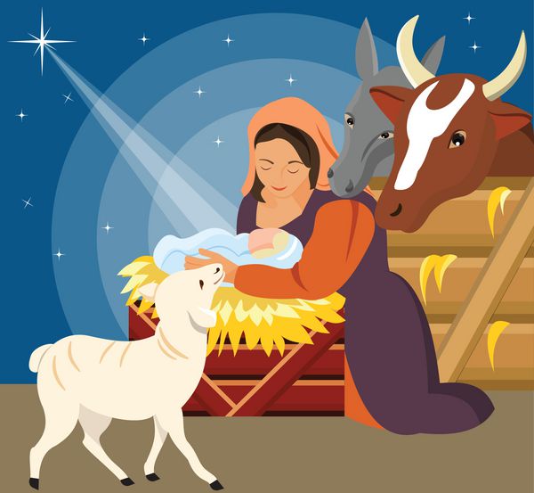 صحنه تولد مسیحی کریسمس با نوزاد عیسی