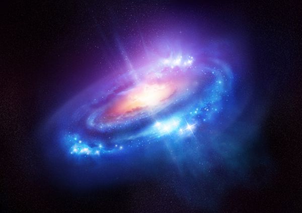 یک کهکشان مارپیچی رنگارنگ در اعماق فضا