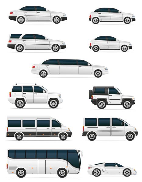 مجموعه ای از اتومبیل برای حمل و نقل مسافران وکتور