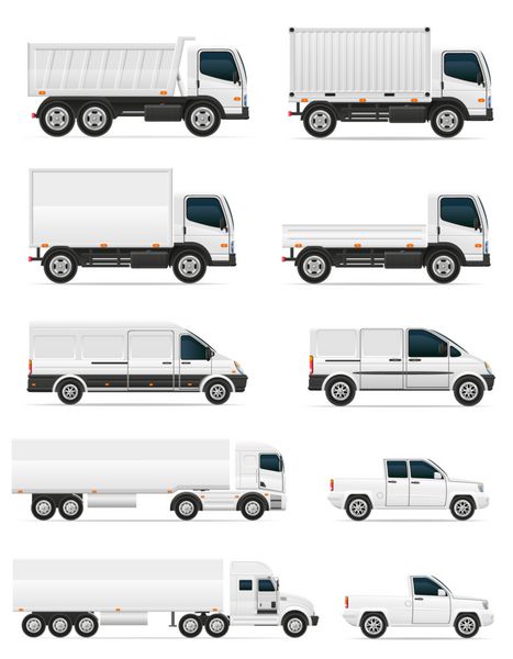 مجموعه ای از آیکون های اتومبیل و کامیون برای حمل و نقل محموله وکتور illu