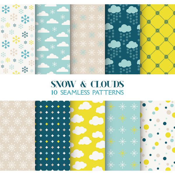 10 الگوی بدون درز - برف و ابر - بافت برای کاغذ دیواری
