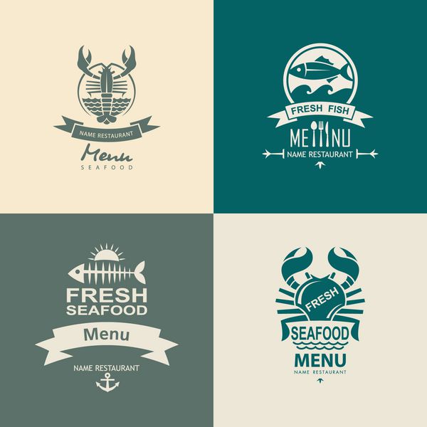 مجموعه ای از چهار نماد غذای دریایی