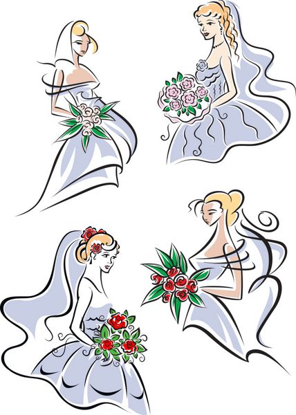 عروس با لباس مجلسی که گل در دست دارد