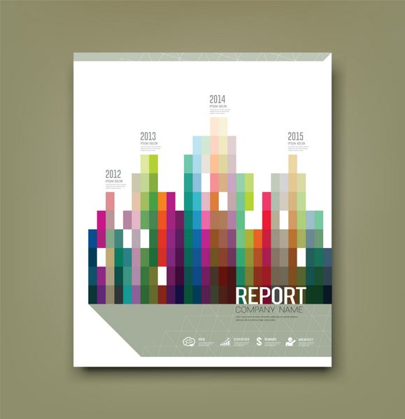 جلد گزارش آمار ثبت شده ساختمان هندسی رنگارنگ