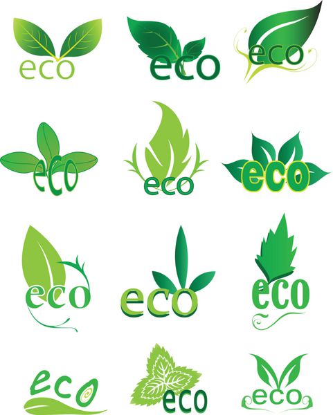 مجموعه عناصر طراحی لوگو سازگار با محیط زیست
