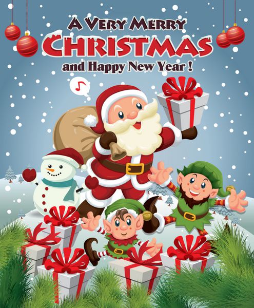 طراحی پوستر قدیمی کریسمس با جن بابا نوئل