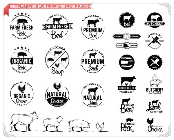 لوگوها نشان ها برچسب ها و عناصر طراحی گوشت قدیمی