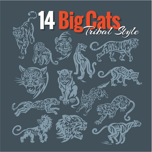گربه های بزرگ به سبک قبیله ای مجموعه وکتور