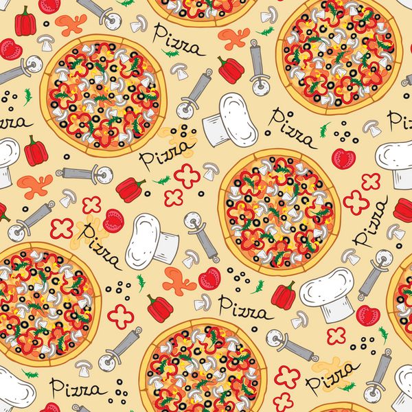 الگوی وکتور با دست کشیده پیتزا و مواد تشکیل دهنده