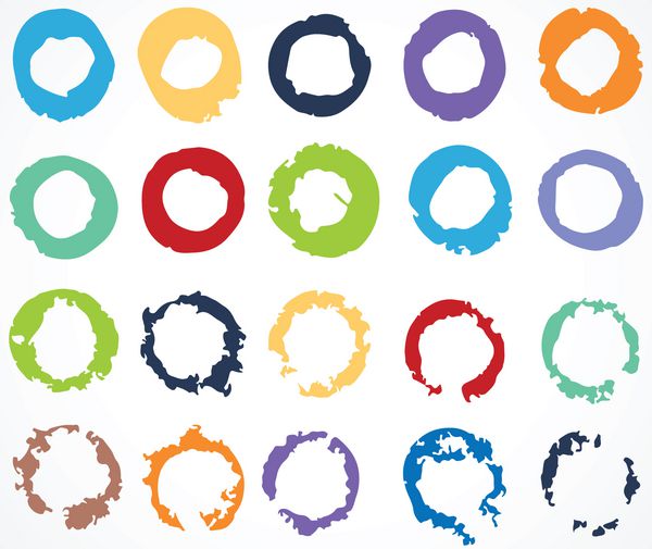 مجموعه ای از دایره های رنگارنگ گرد قلم مو