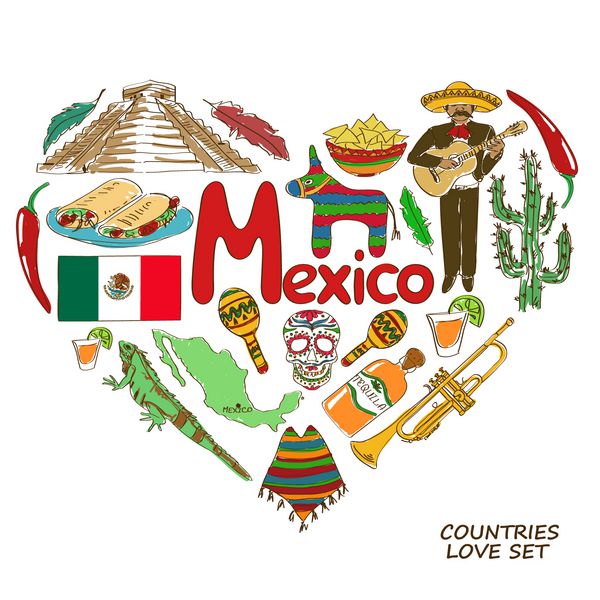 نمادهای مکزیکی در مفهوم شکل قلب