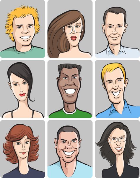مجموعه چهره های زنان و مردان خندان