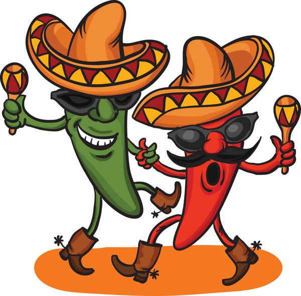 دو فلفل مکزیکی کارتونی رقصیدن