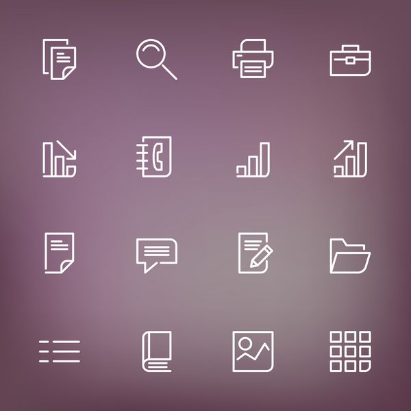 نمادهای خط نازک سفید برای وب و موبایل در پس زمینه رنگی تنظیم شده است