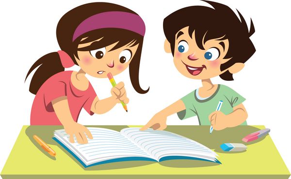 دانش آموزان دختر و پسر بچه در حال مطالعه در حال انجام تکالیف خود