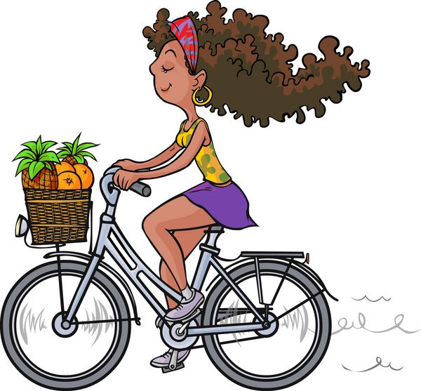دختر زیبای آفریقایی سوار بر دوچرخه