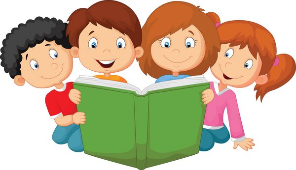 بچه های کارتونی در حال خواندن کتاب