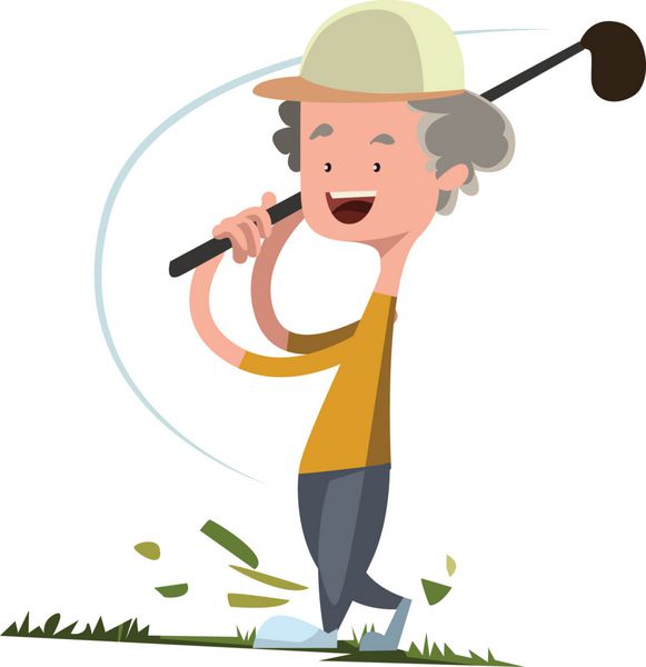 مردی در حال بازی گلف با تصویر وکتور شخصیت کارتونی