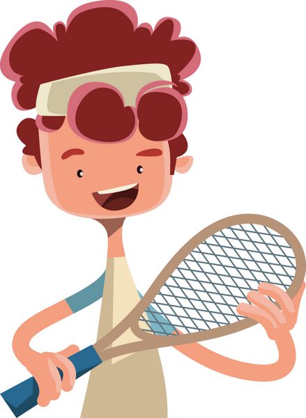 پسر در حال بازی تنیس با شخصیت کارتونی تصویر راکت