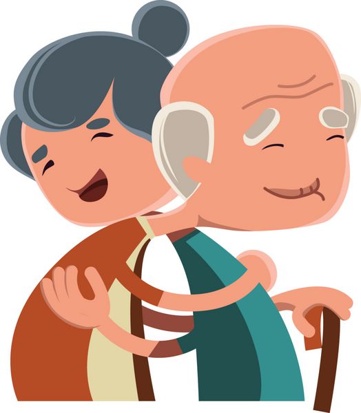زن و شوهر پیر شخصیت کارتونی وکتور وکتور را در آغوش گرفته اند