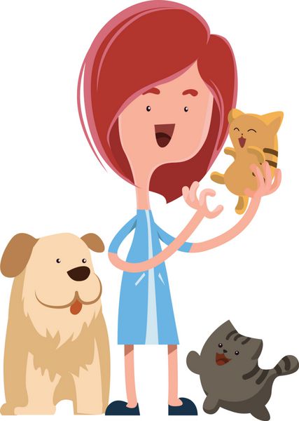 دختری که شخصیت کارتونی تصویر وکتور حیوانات خانگی ناز را در دست دارد