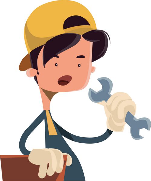 پسری که کاراکتر کارتونی وکتور ابزار کار را در دست دارد