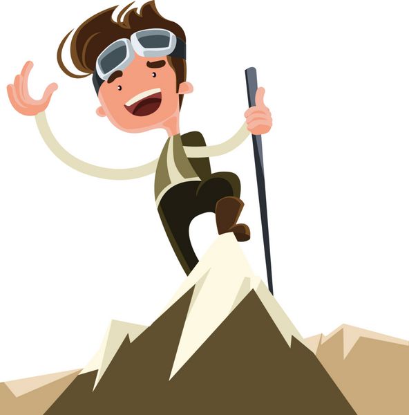 شخصیت کارتونی تصویرسازی بالای قله کوه را فتح کنید