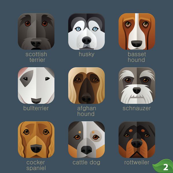 صورت حیوانات برای نمادهای برنامه-سگ مجموعه 1
