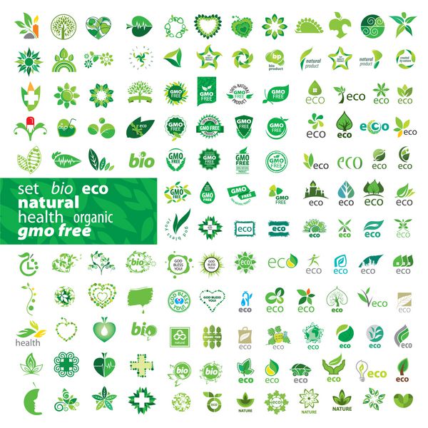مجموعه بزرگی از لوگوهای وکتور اکولوژی سلامت طبیعی