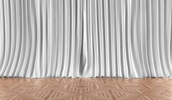 Fondo de cortinas blancas y suelo de parket