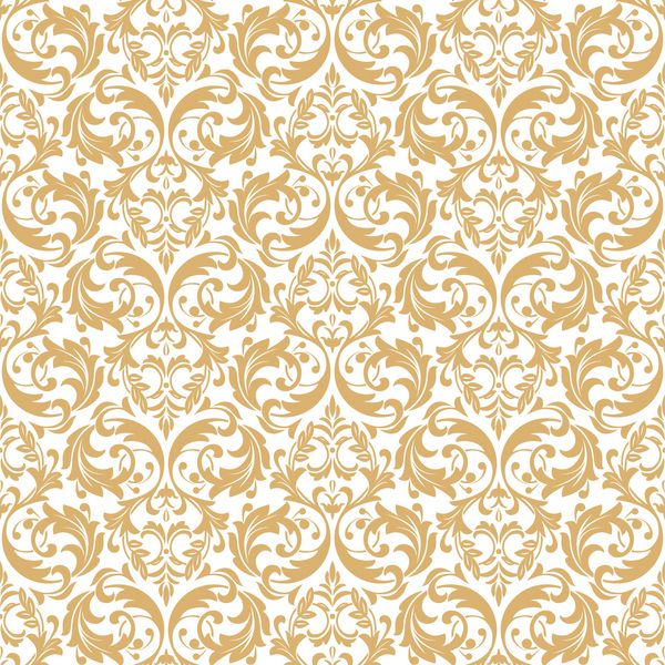 الگوی گل کاغذ دیواری oque damask پس زمینه وکتور بدون درز زیورآلات سفید و طلایی