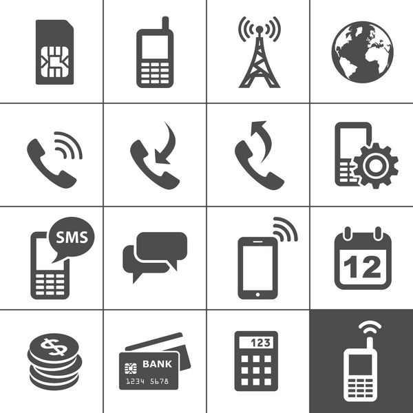 نمادهای مدیریت حساب تلفن همراه سری ساده وکتور