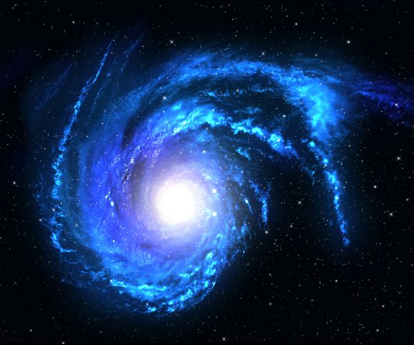 کهکشان مارپیچی زیبا در عمق اسپ با پس زمینه میدان ستاره